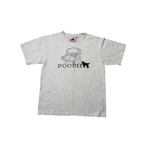 Vintage 90s Embroidered Poodle Tee – Gray – Size M
